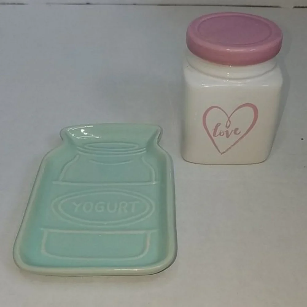 Decorative Jar Dish Soap Jewelry Love Yogurt NWT